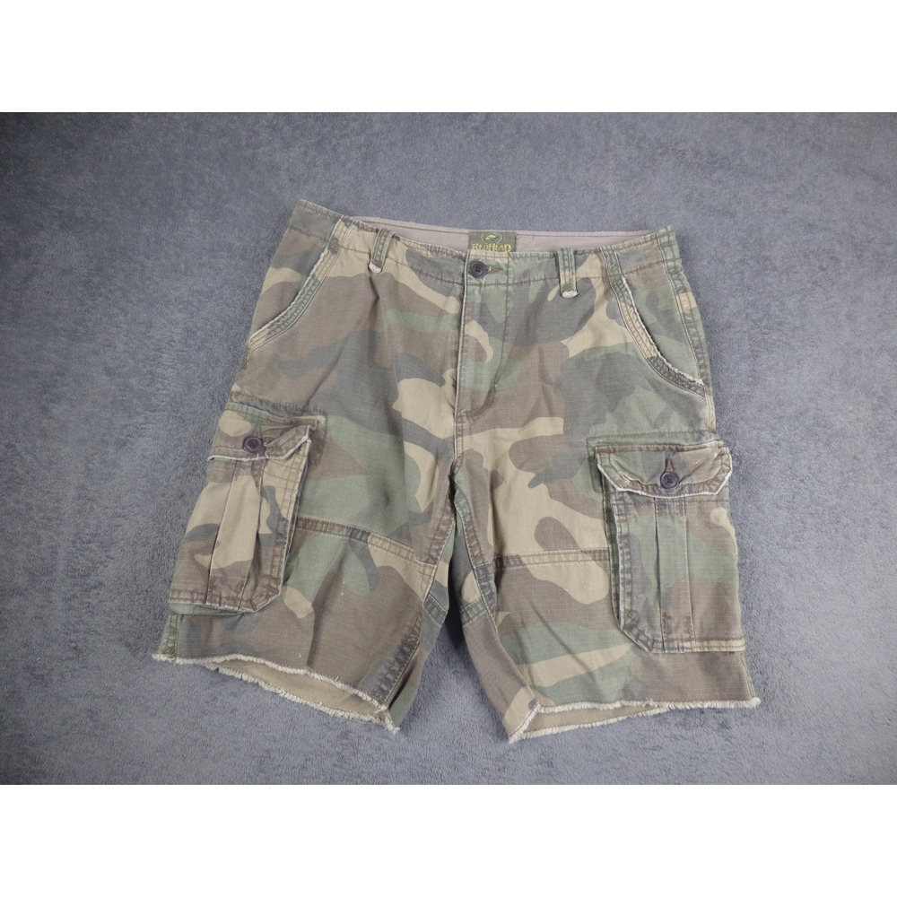 RedHead Mens Camo Cargo Shorts Size 38 Ripstop Camouflage Raw Hem Green Brown